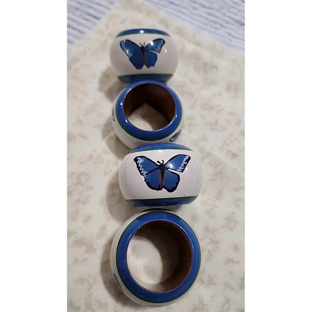 Pimpernel Hand painted Butterfly Napkin Rings With Matching Cotton Cloth Napkins